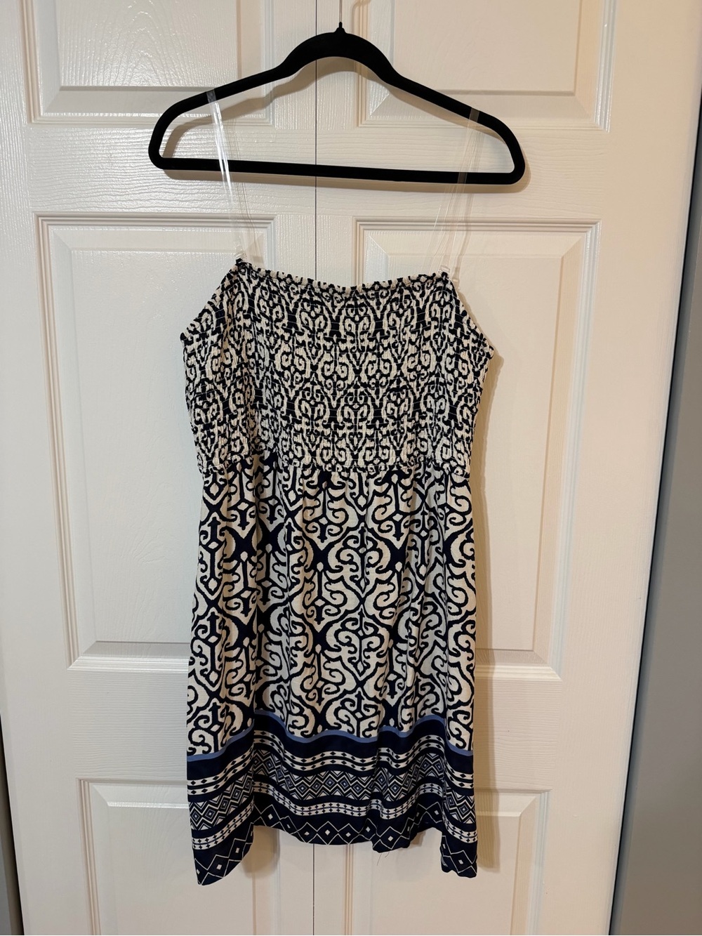 Cupshe Navy & White Smocked Printed Mini Dress